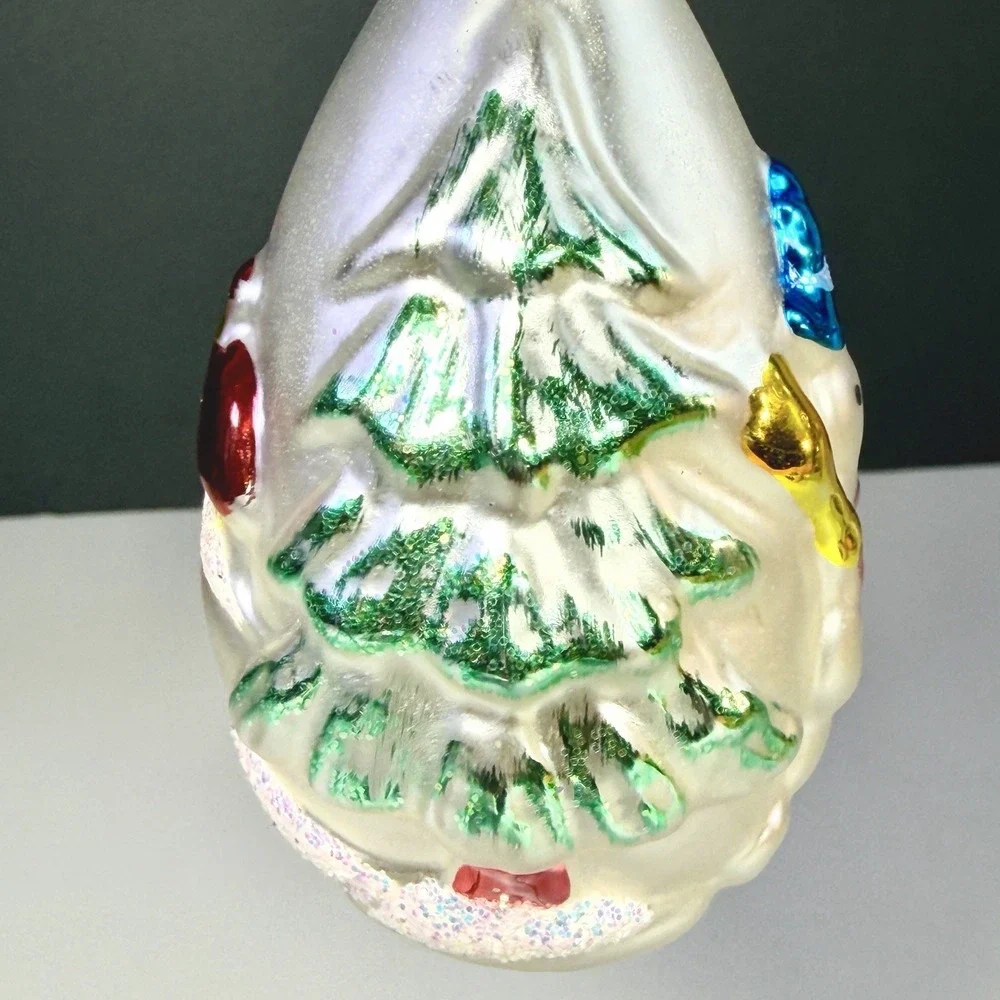 VTG Columbia Forest Pattern Mercury Glass Snowman Christmas Teardrop Ornament 4